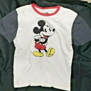 DISNEY MICKEY MOUSE WHITE SHIRT RED COLLAR GRAY SLEEVES LARGE